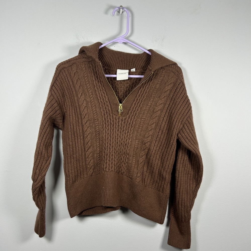 Varley Camello Cable Knit Half Zip 2.0 Womens XS Brown Wool Cashmere Sweater